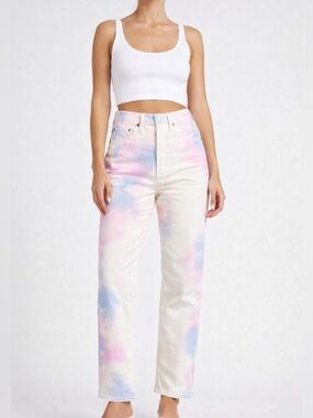 Levi’s 501 Original High Rise Jeans White Pink Tie Dye Straight Leg NWT 28x32